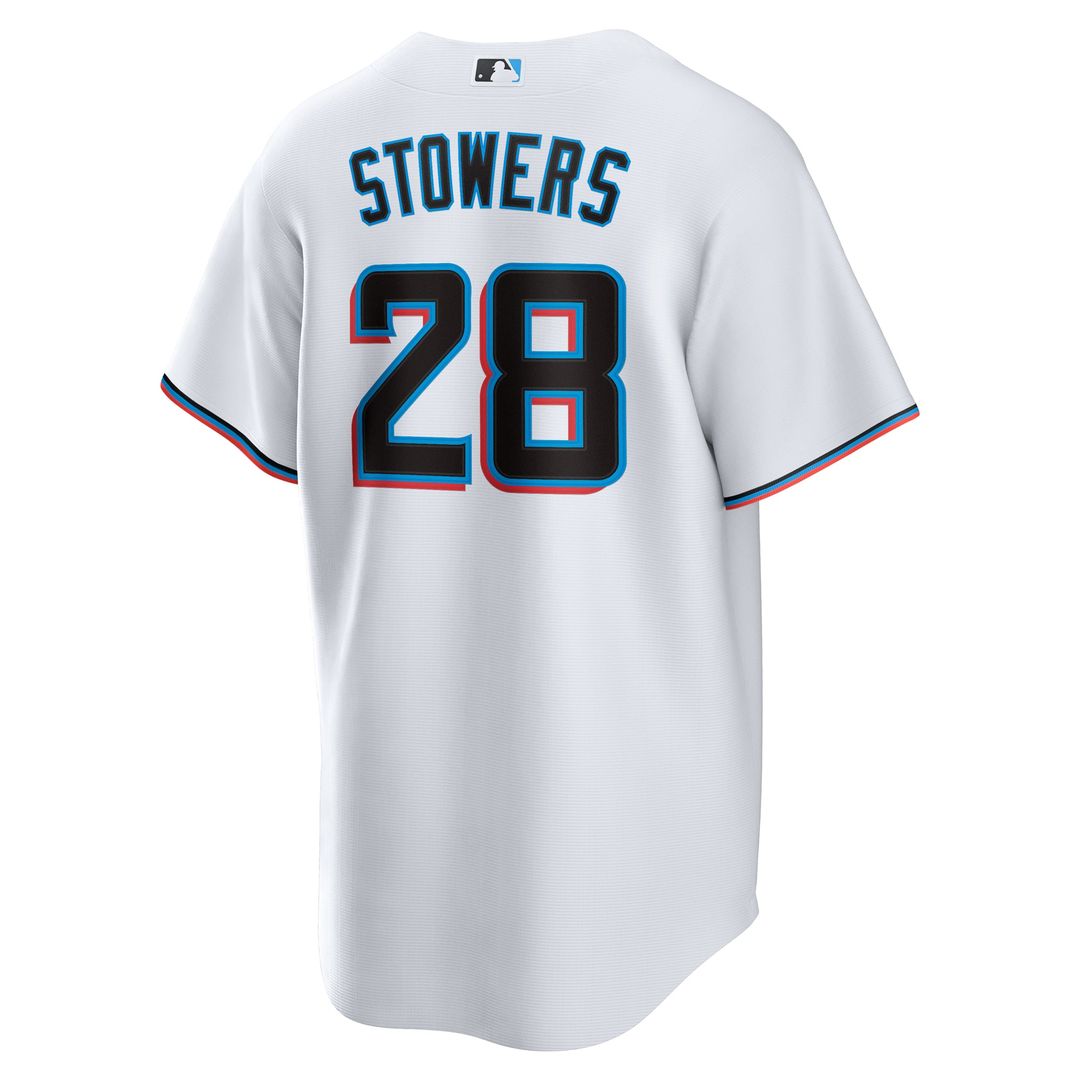 Miami Marlins Kyle Stowers Nike White Home Replica Jersey product image 3, provided for visual reference and product detail