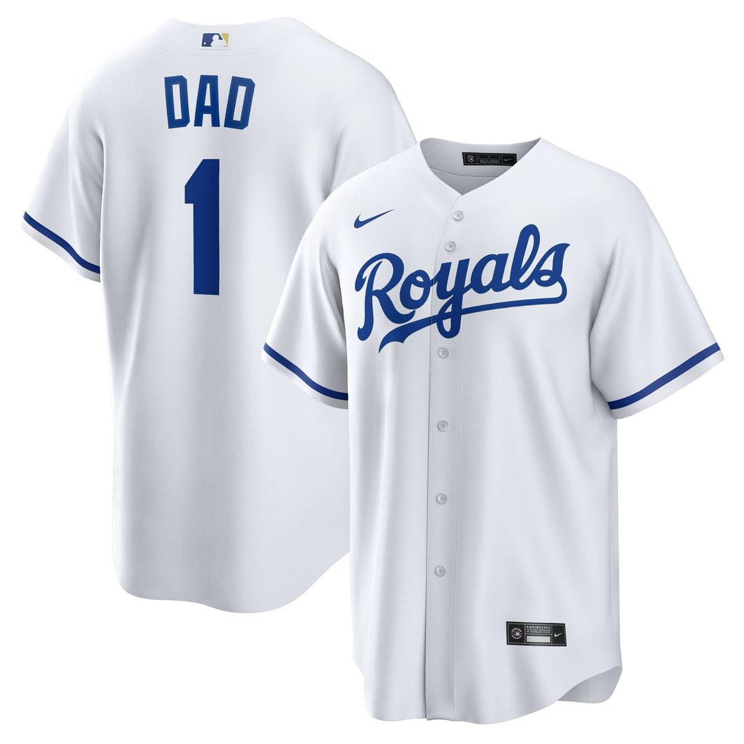 Kansas City Royals Nike White #1 Dad Home Replica Jersey product image 1, provided for visual reference and product detail