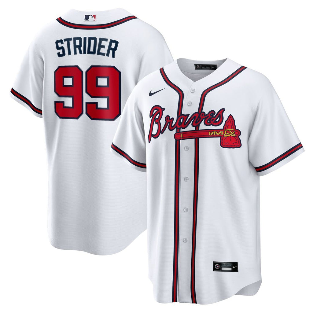 Atlanta Braves Spencer Strider Nike White Replica Player Jersey product image 1, provided for visual reference and product