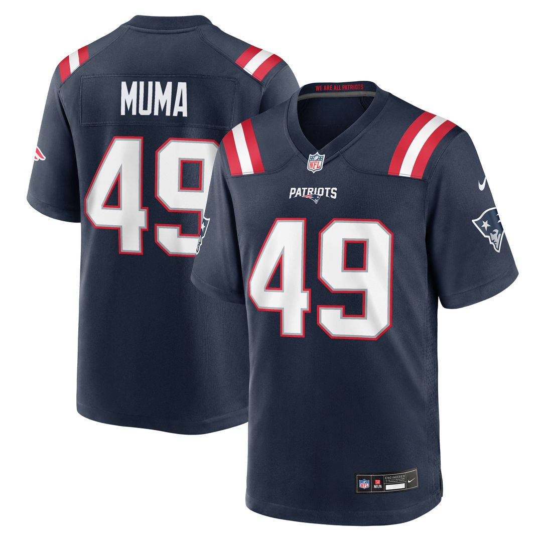 New England Patriots Chad Muma Nike Navy Team Game Jersey product image 1, provided for visual reference and product detail