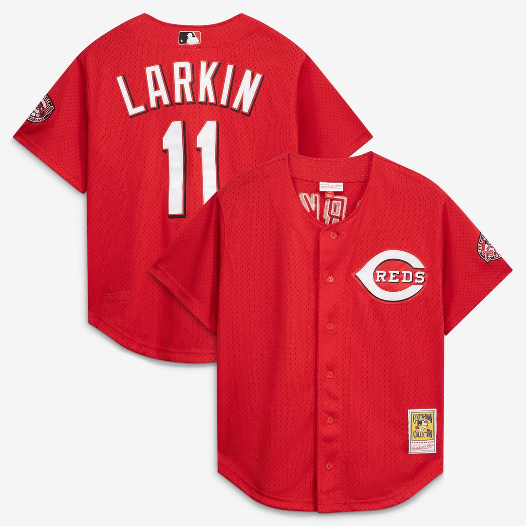 Cincinnati Reds Barry Larkin Mitchell & Ness Black Cooperstown Collection Mesh Batting Practice Button-Up Jersey product