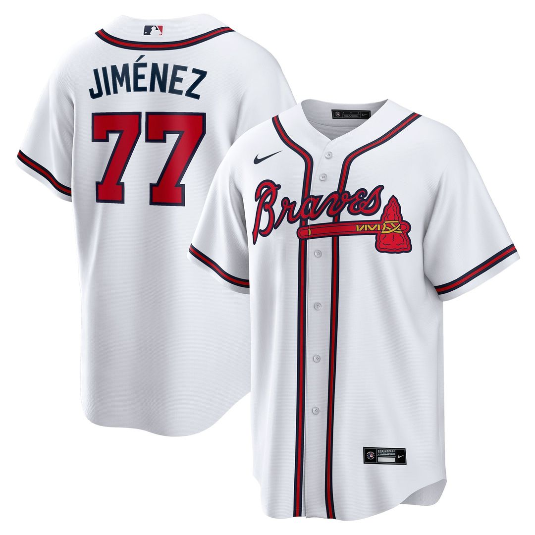 Atlanta Braves Joe Jiménez Nike White Home Replica Player Jersey product image 1, provided for visual reference and product