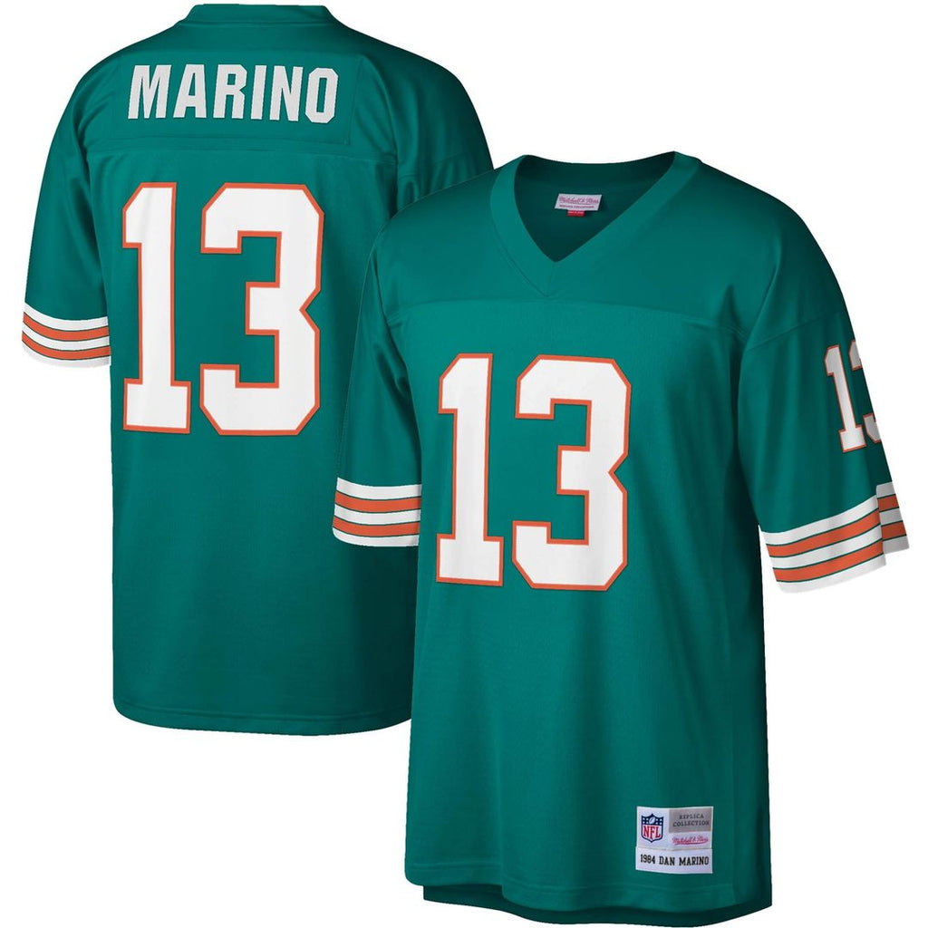 Miami Dolphins Dan Marino Mitchell & Ness Aqua Legacy Replica Jersey product image 1, provided for visual reference and