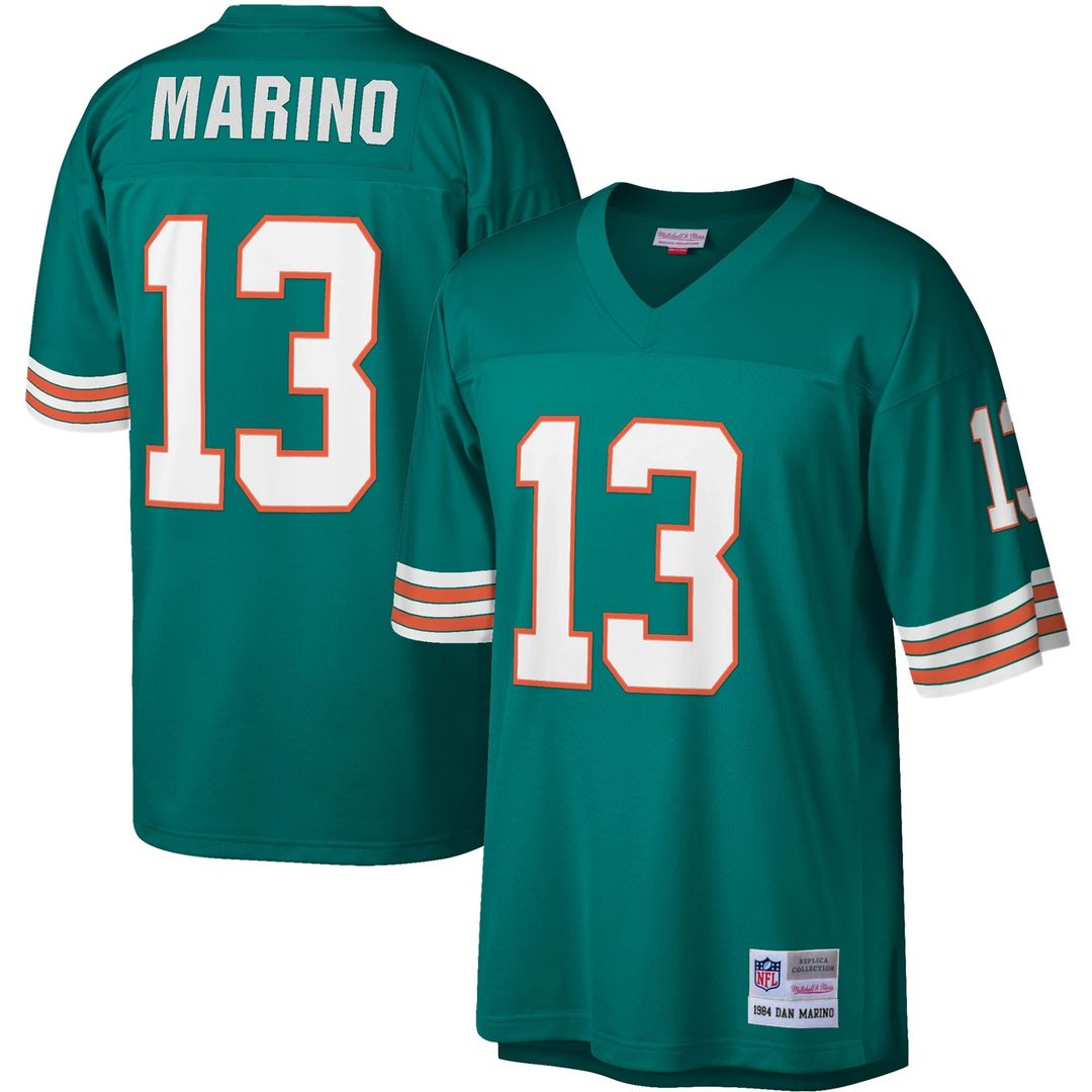 Miami Dolphins Dan Marino Mitchell & Ness Aqua Legacy Replica Jersey product image 1, provided for visual reference and