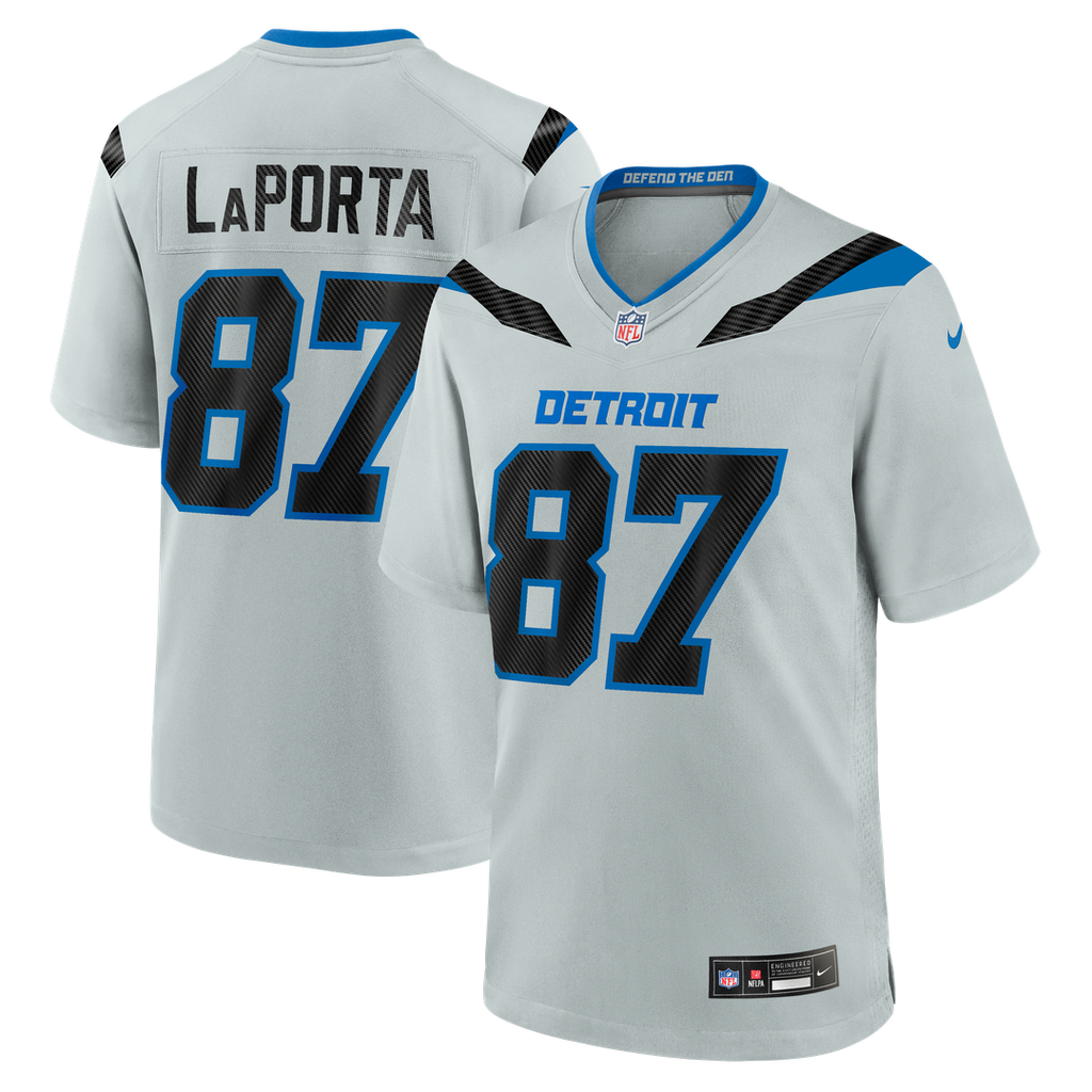 Detroit Lions Sam LaPorta Nike Silver 2026 Rivalries Collection Game Jersey product image 1, provided for visual reference