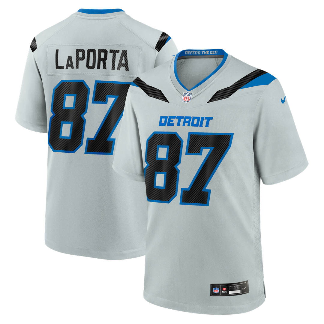 Detroit Lions Sam LaPorta Nike Silver 2026 Rivalries Collection Game Jersey product image 1, provided for visual reference