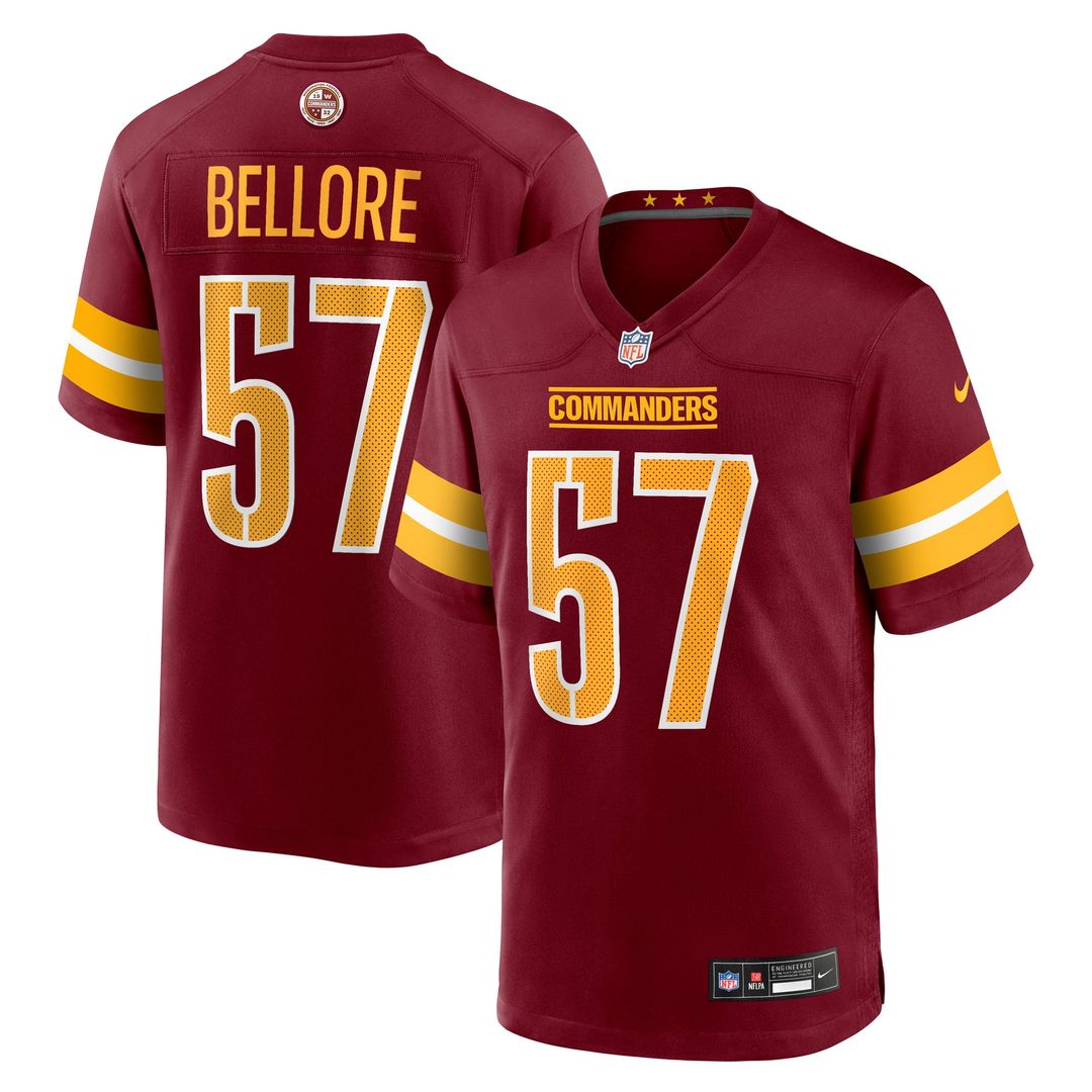 Washington Commanders Nick Bellore Nike Burgundy Team Game Jersey product image 1, provided for visual reference and product