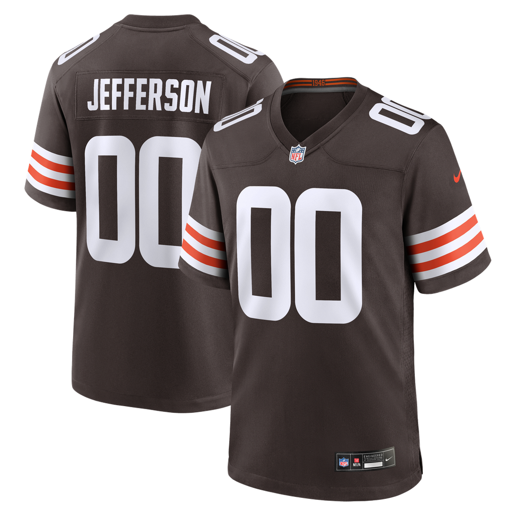 Cleveland Browns Justin Jefferson Nike Brown Game Jersey product image 1, provided for visual reference and product detail
