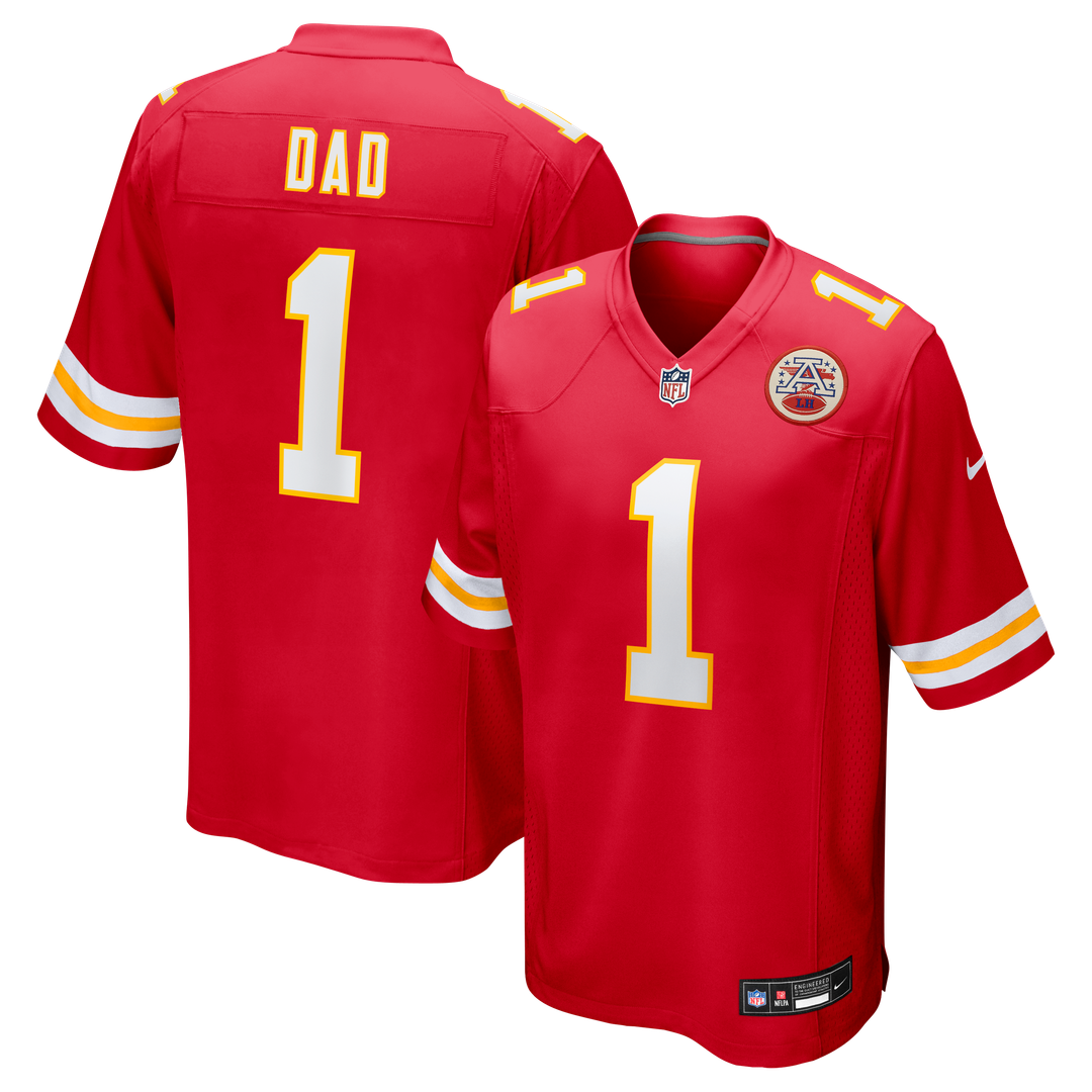 Kansas City Chiefs Number 1 Dad Nike Red Game Jersey product image 1, provided for visual reference and product detail review