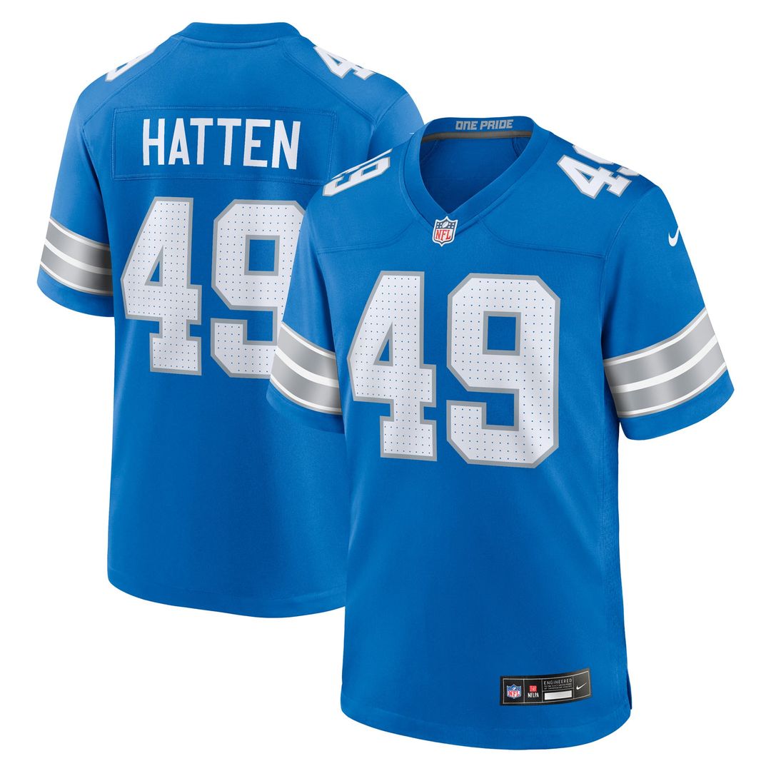Detroit Lions Hogan Hatten Nike Blue Game Jersey product image 1, provided for visual reference and product detail review