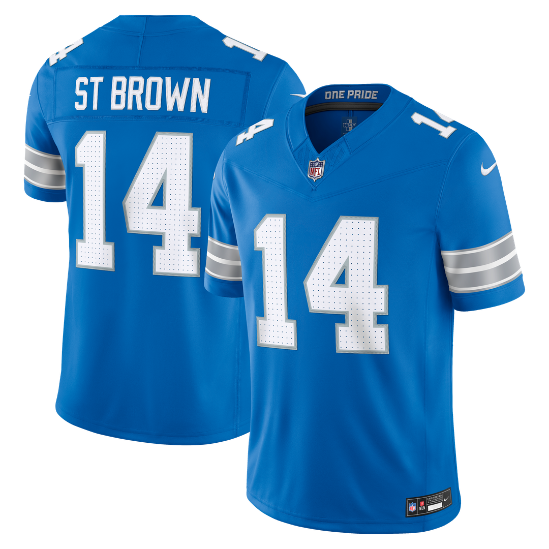 Detroit Lions Amon-Ra St. Brown Nike Blue Team Vapor F.U.S.E. Stitched Limited Jersey product image 1, provided for visual