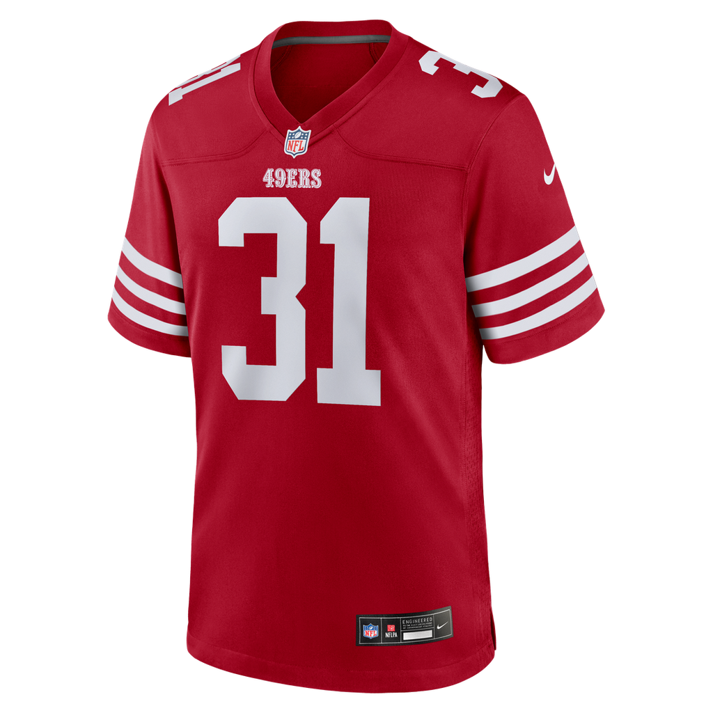 San Francisco 49ers Isaac Guerendo Nike Scarlet Game Jersey product image 2, provided for visual reference and product
