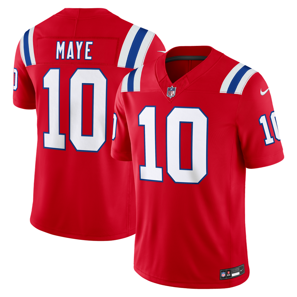 New England Patriots Drake Maye Nike Red Alternate Vapor F.U.S.E. Stitched Limited Jersey product image 1, provided for