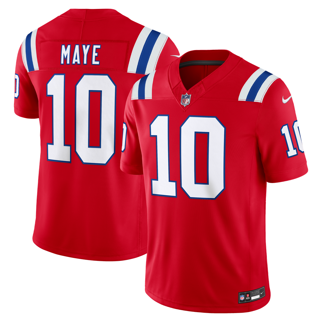 New England Patriots Drake Maye Nike Red Alternate Vapor F.U.S.E. Stitched Limited Jersey product image 1, provided for