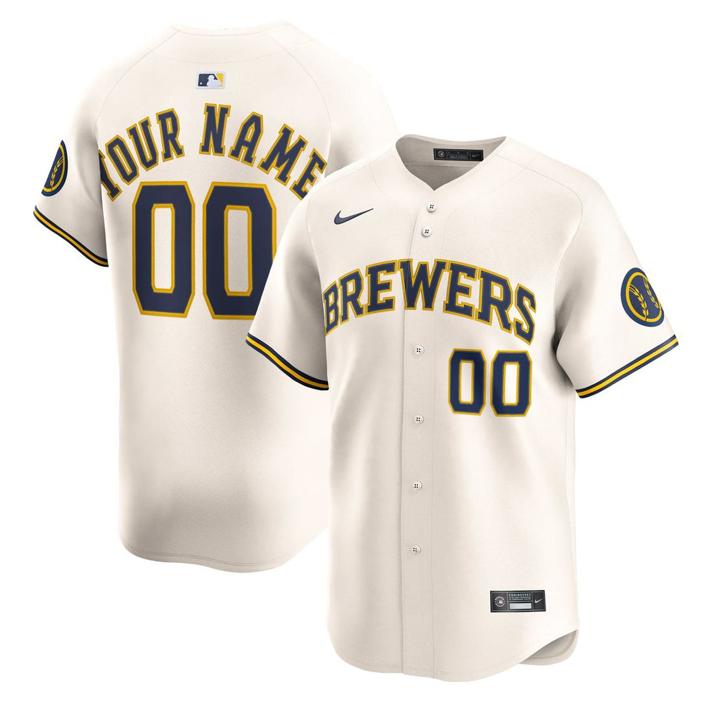 Milwaukee Brewers Nike Cream Home Limited Custom Jersey product image 1, provided for visual reference and product detail