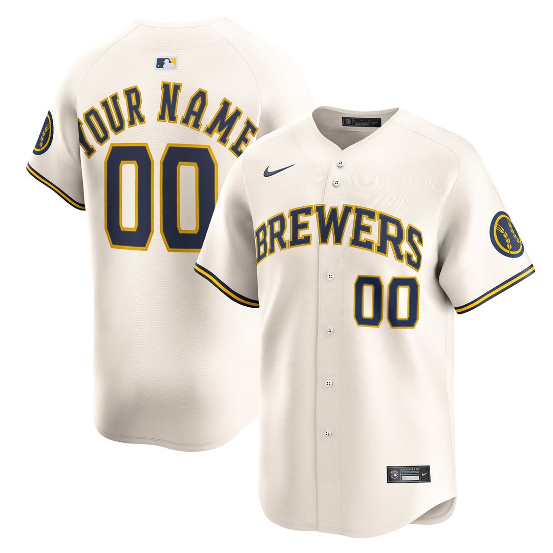Milwaukee Brewers Nike Cream Home Limited Custom Jersey product image 1, provided for visual reference and product detail