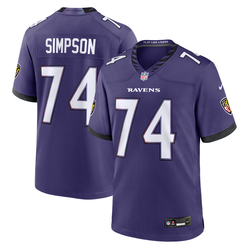 Baltimore Ravens John Simpson Nike Purple Team Game Jersey product image 1, provided for visual reference and product detail