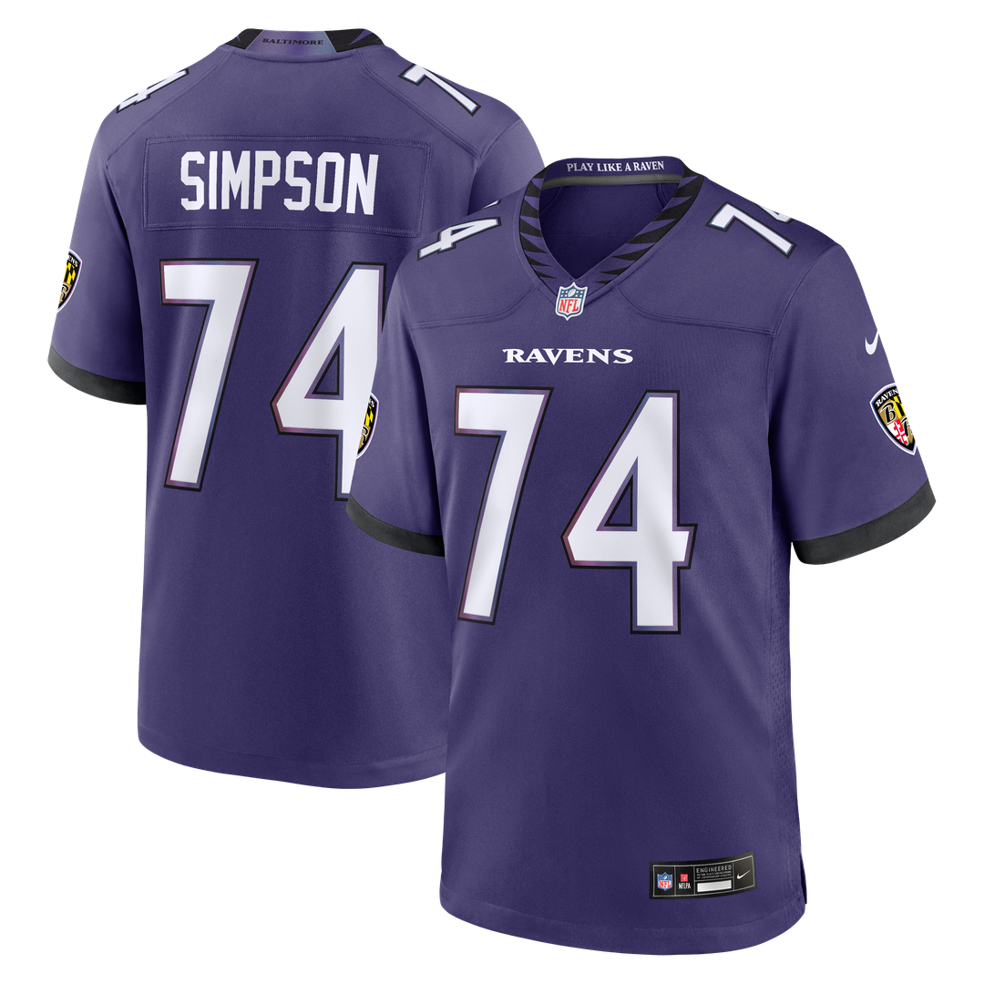 Baltimore Ravens John Simpson Nike Purple Team Game Jersey product image 1, provided for visual reference and product detail
