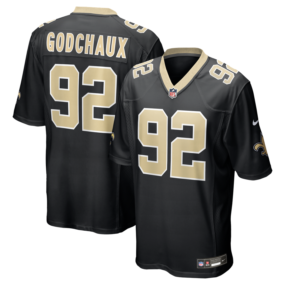 New Orleans Saints Davon Godchaux Nike Black Team Game Jersey product image 1, provided for visual reference and product
