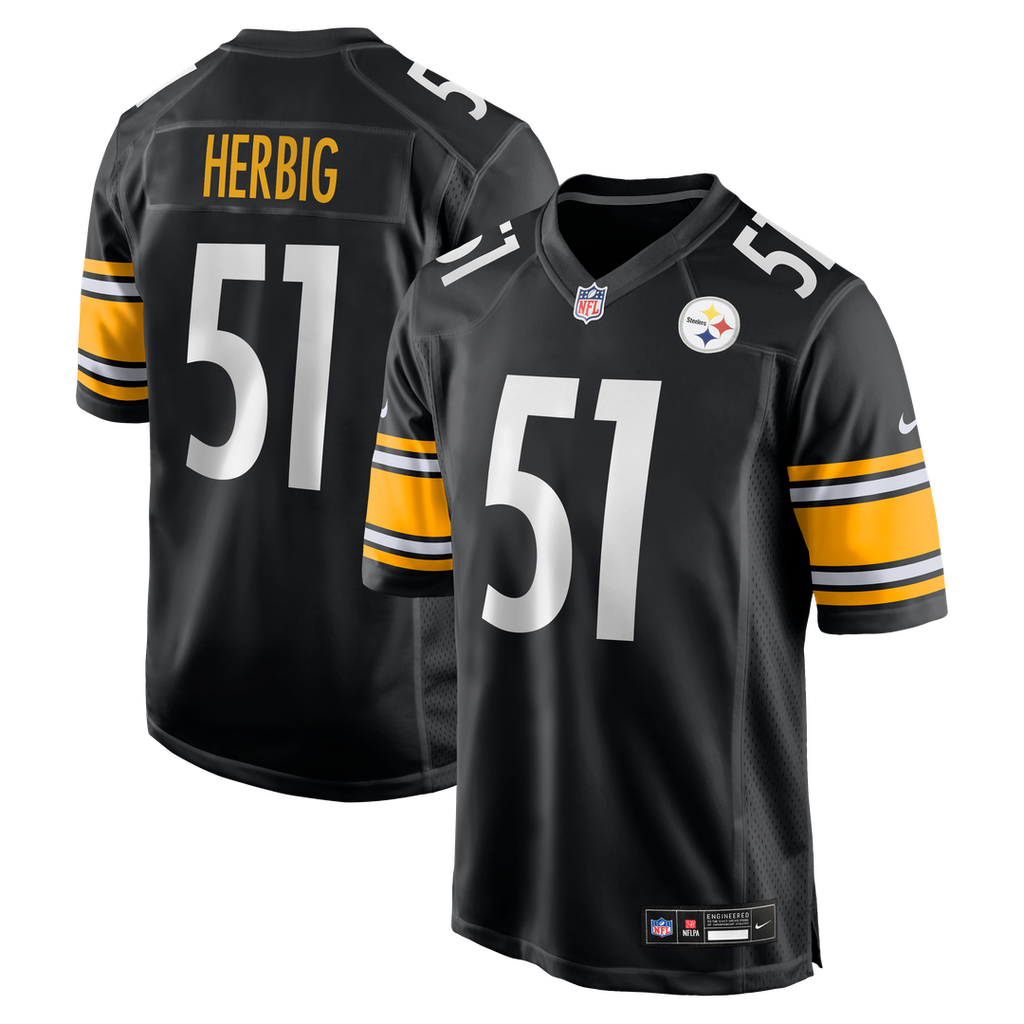 Pittsburgh Steelers Nick Herbig Nike Black Game Jersey product image 1, provided for visual reference and product detail