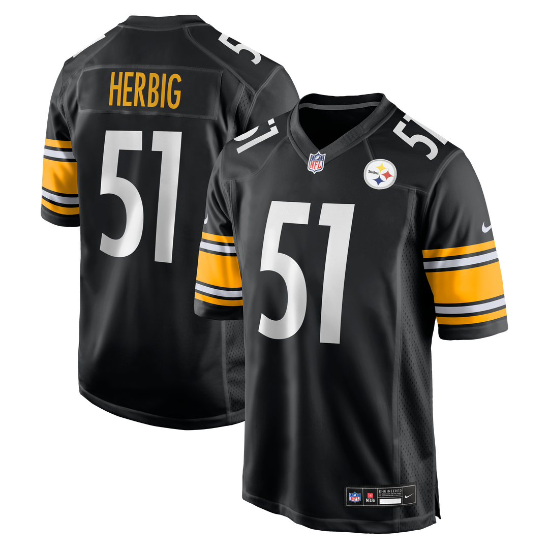 Pittsburgh Steelers Nick Herbig Nike Black Game Jersey product image 1, provided for visual reference and product detail