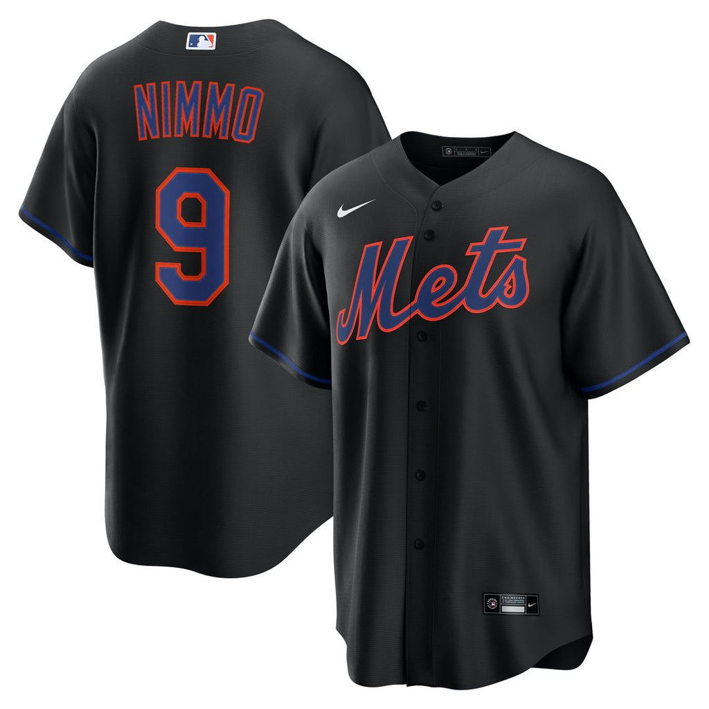 New York Mets Brandon Nimmo Nike Black Alternate Replica Jersey product image 1, provided for visual reference and product