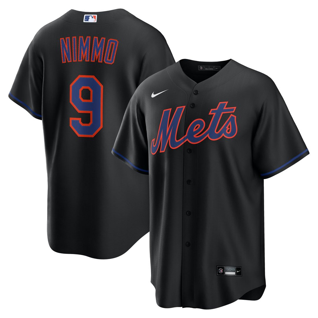 New York Mets Brandon Nimmo Nike Black Alternate Replica Jersey product image 1, provided for visual reference and product