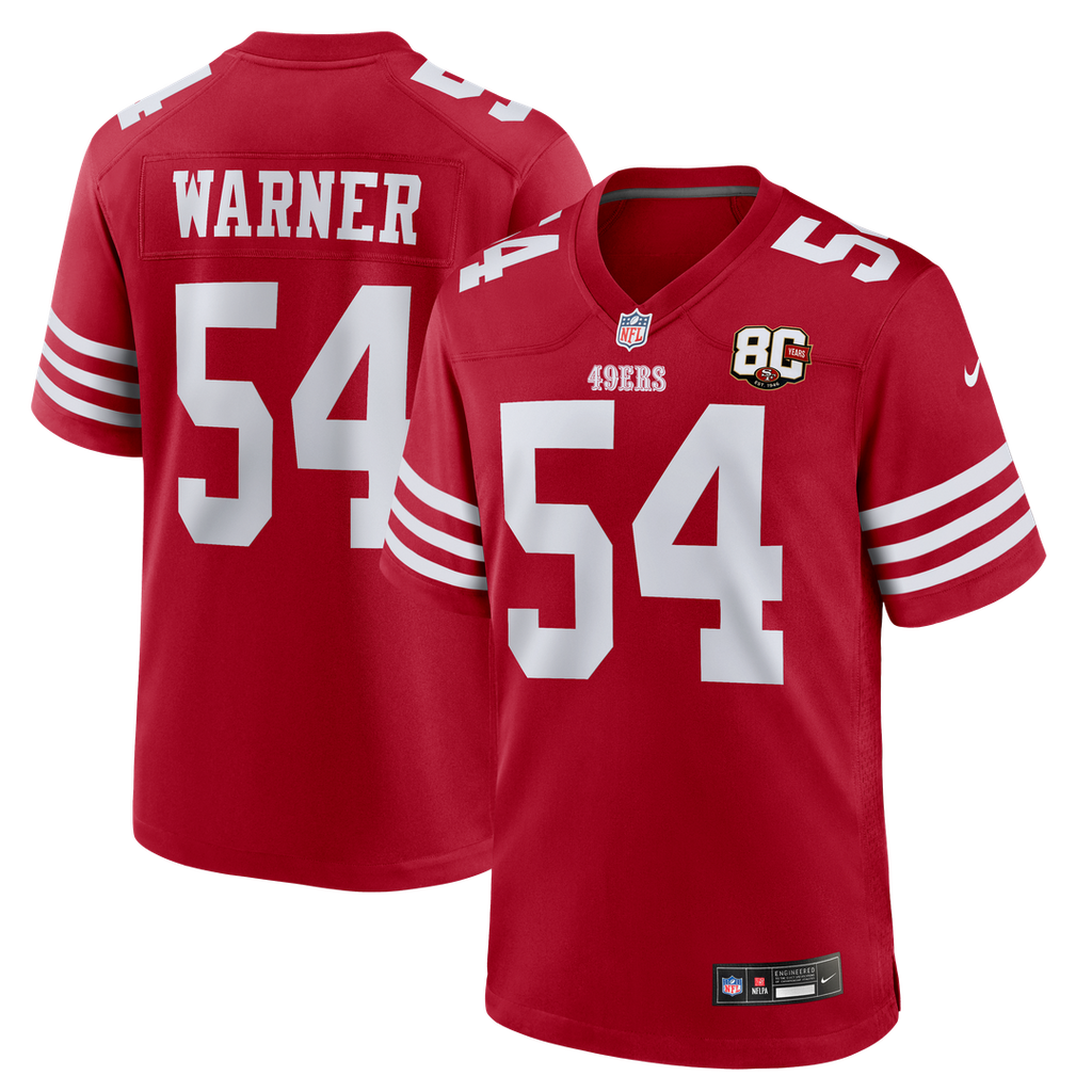 San Francisco 49ers Fred Warner Nike White 80th Anniversary Game Jersey product image 7, provided for visual reference and