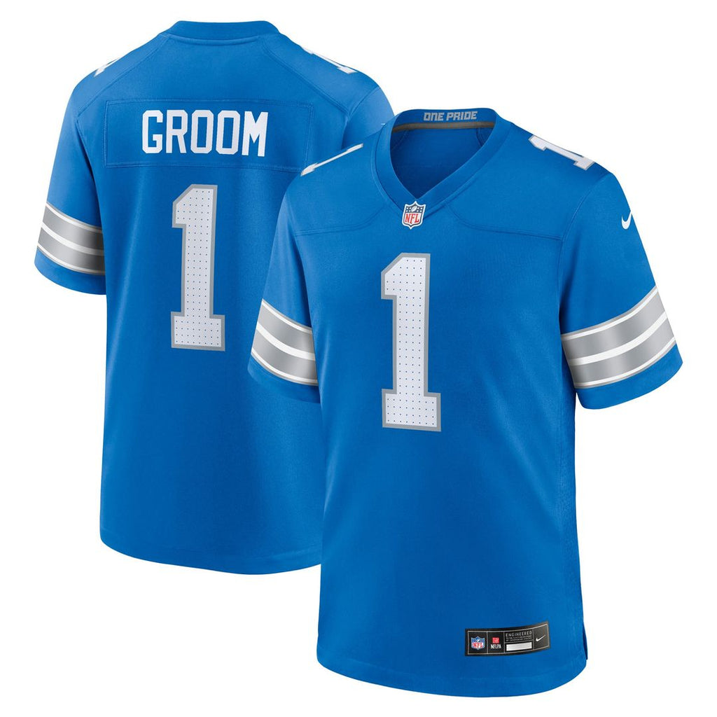 Detroit Lions Number 1 Groom Nike Blue Game Jersey product image 1, provided for visual reference and product detail review