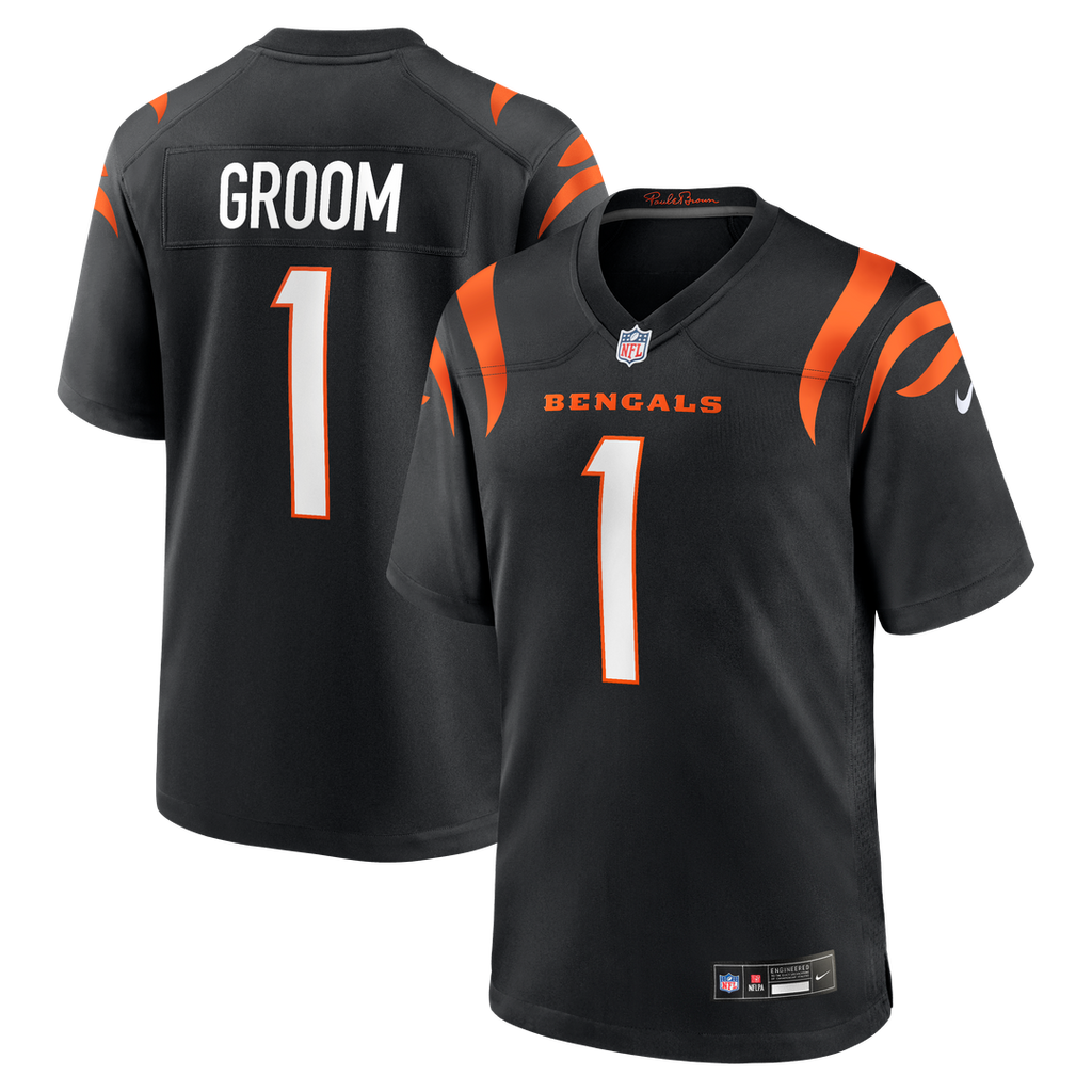 Cincinnati Bengals Number 1 Groom Nike Black Game Jersey product image 1, provided for visual reference and product detail