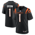 Cincinnati Bengals Number 1 Groom Nike Black Game Jersey product image 1, provided for visual reference and product detail