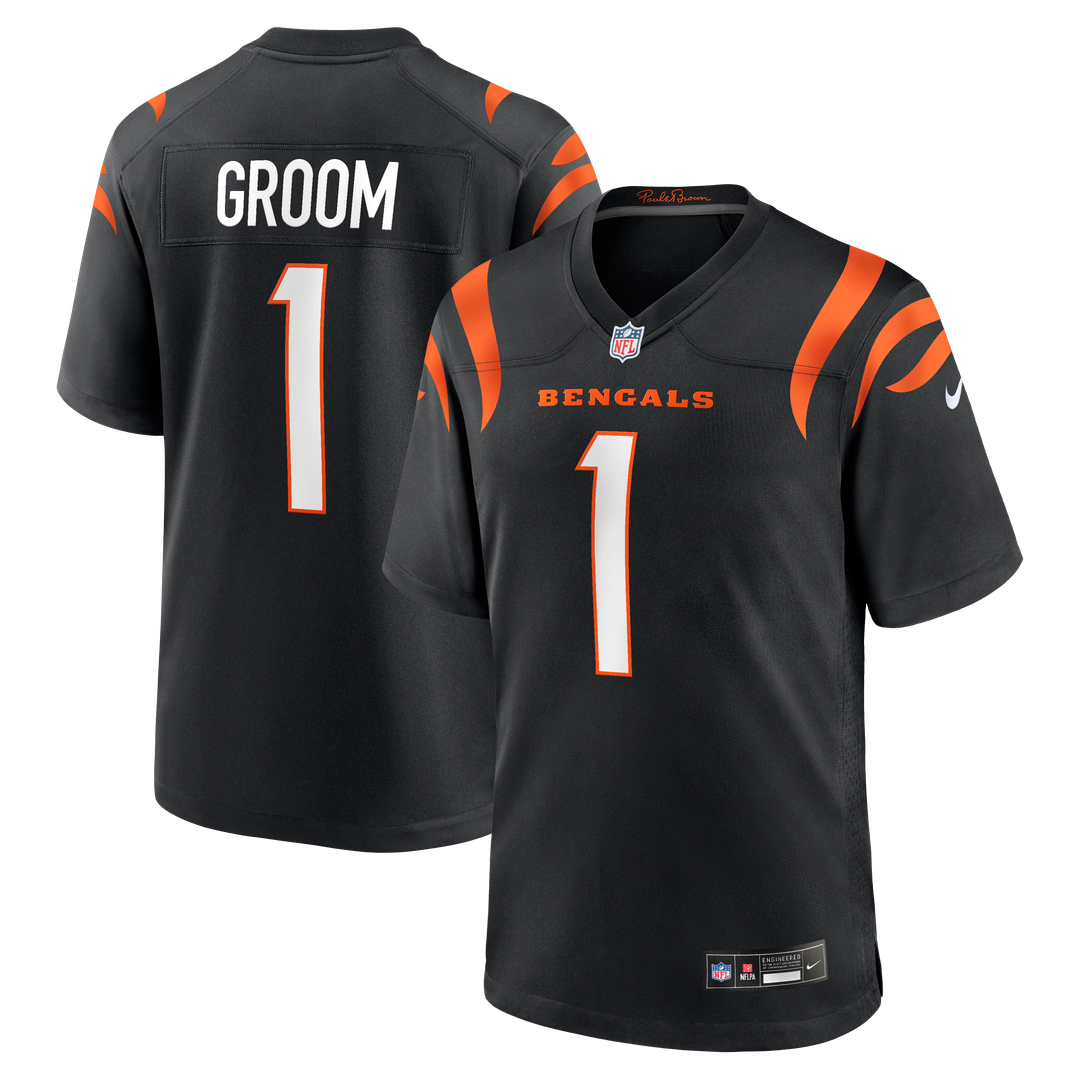 Cincinnati Bengals Number 1 Groom Nike Black Game Jersey product image 1, provided for visual reference and product detail