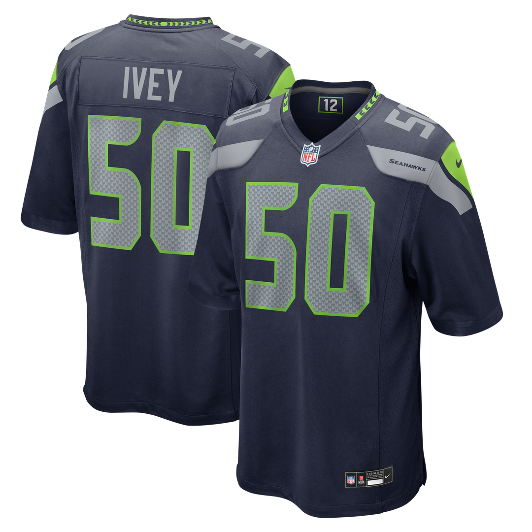 Seattle Seahawks Jared Ivey Nike College Navy Team Game Jersey product image 1, provided for visual reference and product