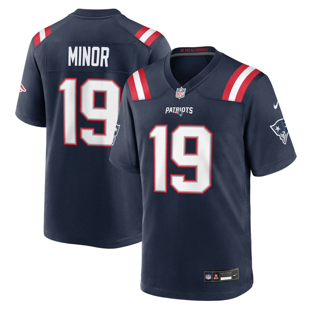 New England Patriots Kobee Minor Nike Navy Team Game Jersey product image 1, provided for visual reference and product