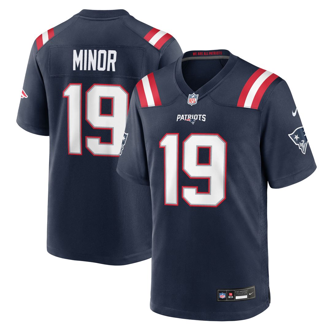 New England Patriots Kobee Minor Nike Navy Team Game Jersey product image 1, provided for visual reference and product