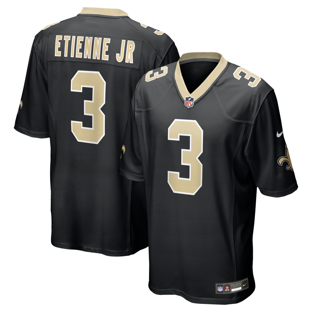 New Orleans Saints Travis Etienne Jr Nike Black Game Jersey product image 1, provided for visual reference and product