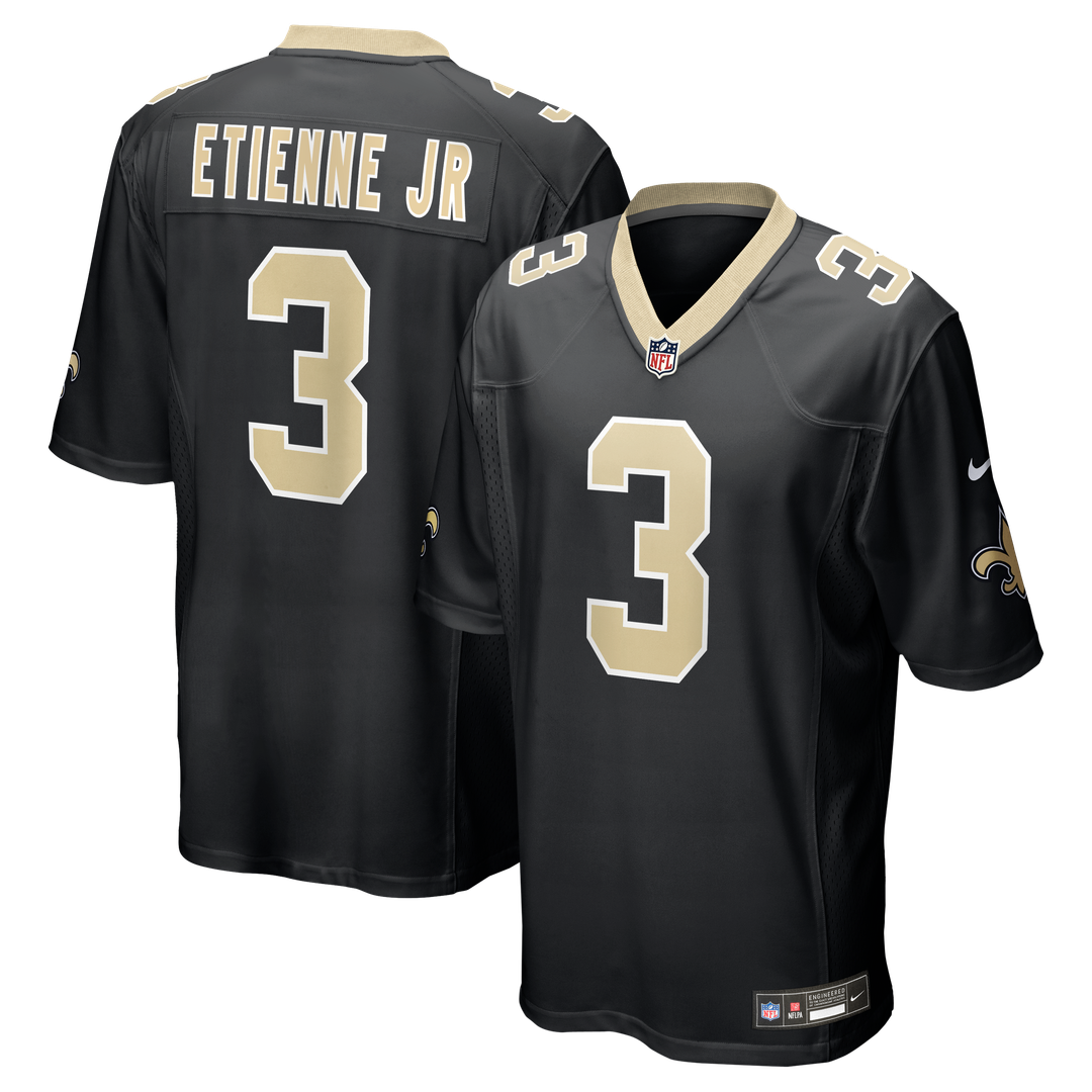 New Orleans Saints Travis Etienne Jr Nike Black Game Jersey product image 1, provided for visual reference and product