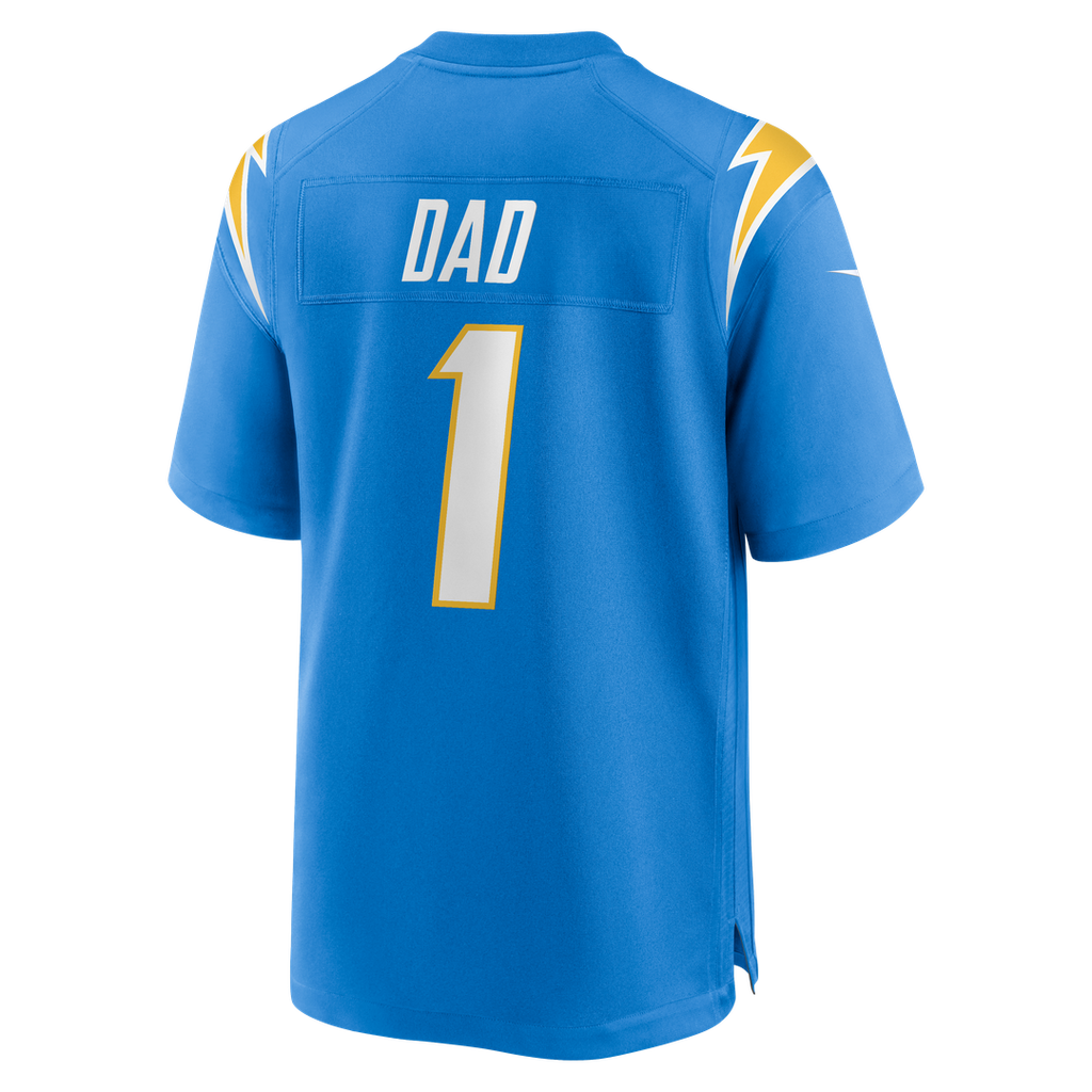 Los Angeles Chargers Number 1 Dad Nike Powder Blue Game Jersey product image 3, provided for visual reference and product