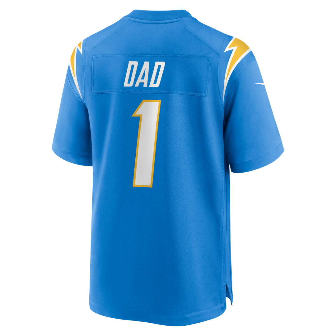 Los Angeles Chargers Number 1 Dad Nike Powder Blue Game Jersey product image 3, provided for visual reference and product
