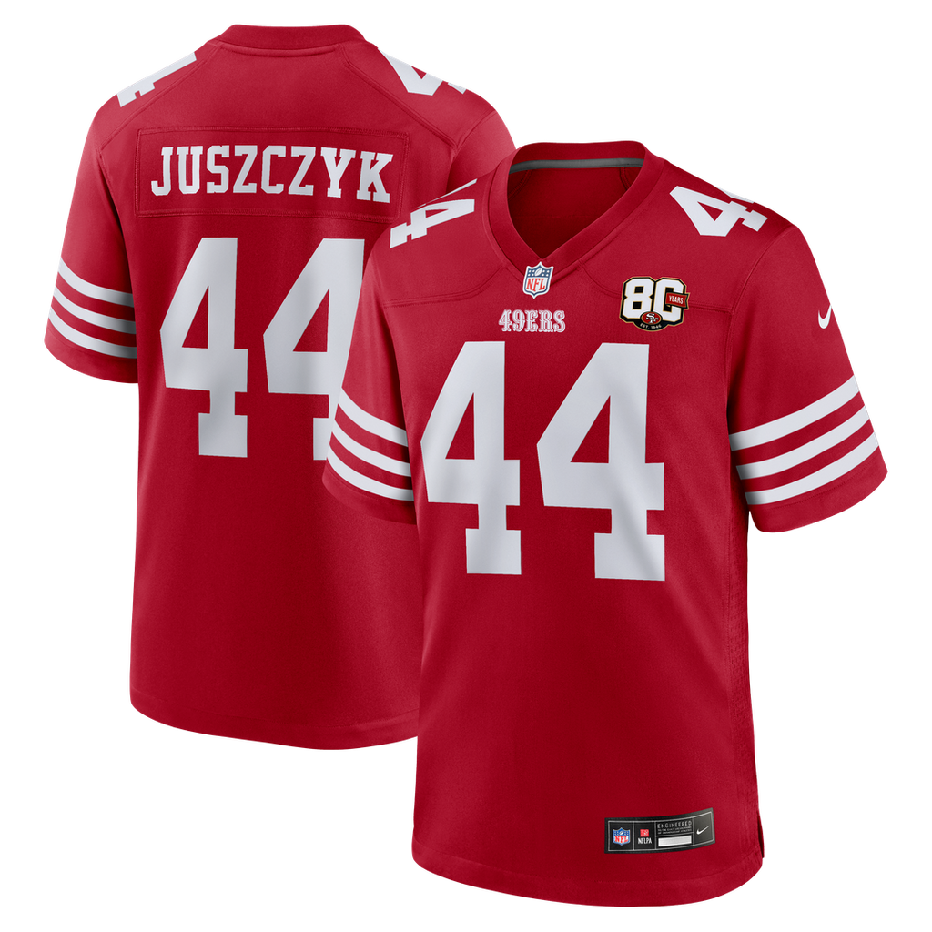 San Francisco 49ers Kyle Juszczyk Nike Scarlet 80th Anniversary Game Jersey product image 1, provided for visual reference
