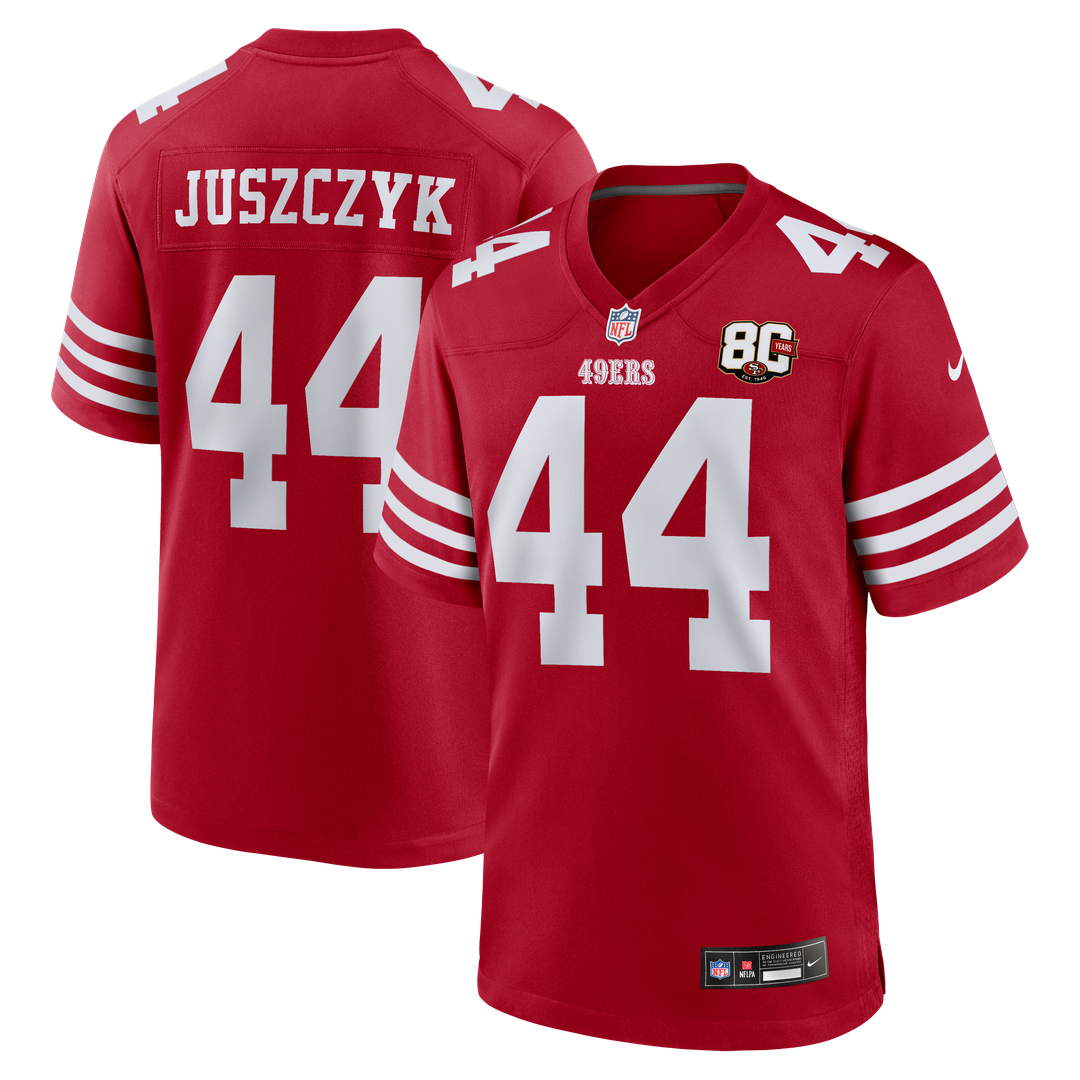 San Francisco 49ers Kyle Juszczyk Nike Scarlet 80th Anniversary Game Jersey product image 1, provided for visual reference
