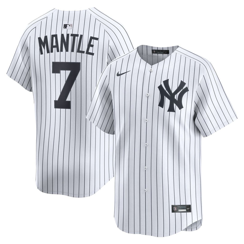 New York Yankees Mickey Mantle Nike White Home Limited Player Jersey product image 1, provided for visual reference and