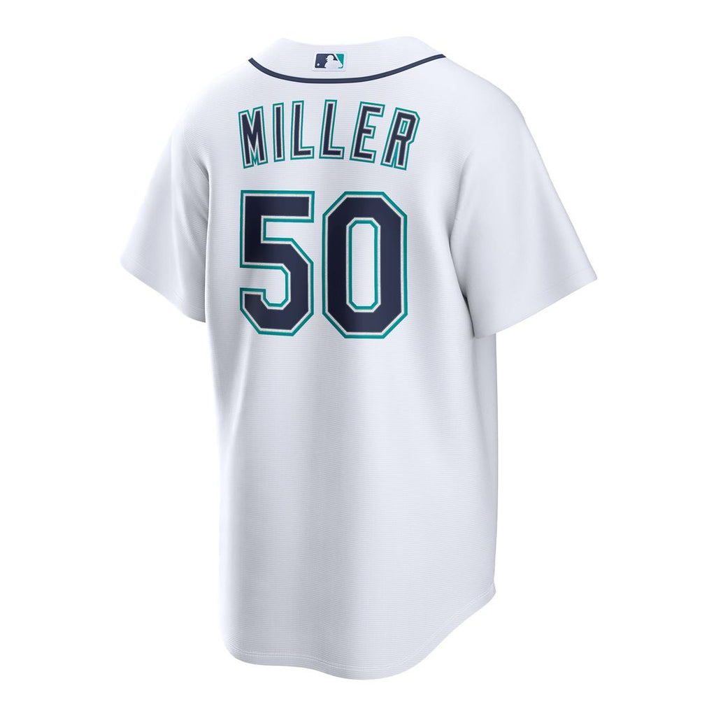 Seattle Mariners Bryce Miller Nike White Home Replica Jersey product image 3, provided for visual reference and product