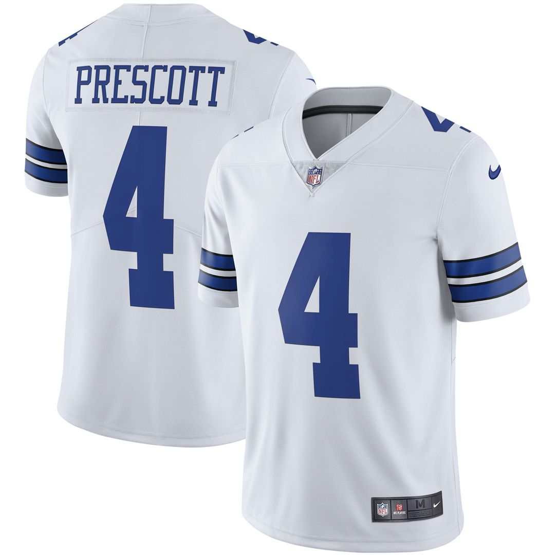 Dallas Cowboys Dak Prescott Nike White Vapor Limited Player Jersey product image 1, provided for visual reference and