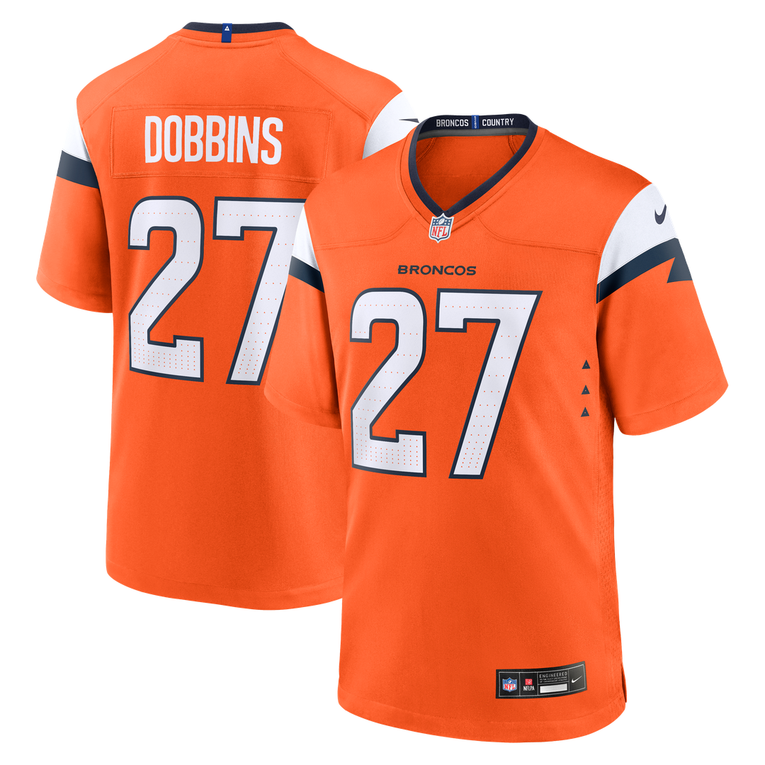 Denver Broncos J.K. Dobbins Nike Orange Team Game Jersey product image 1, provided for visual reference and product detail