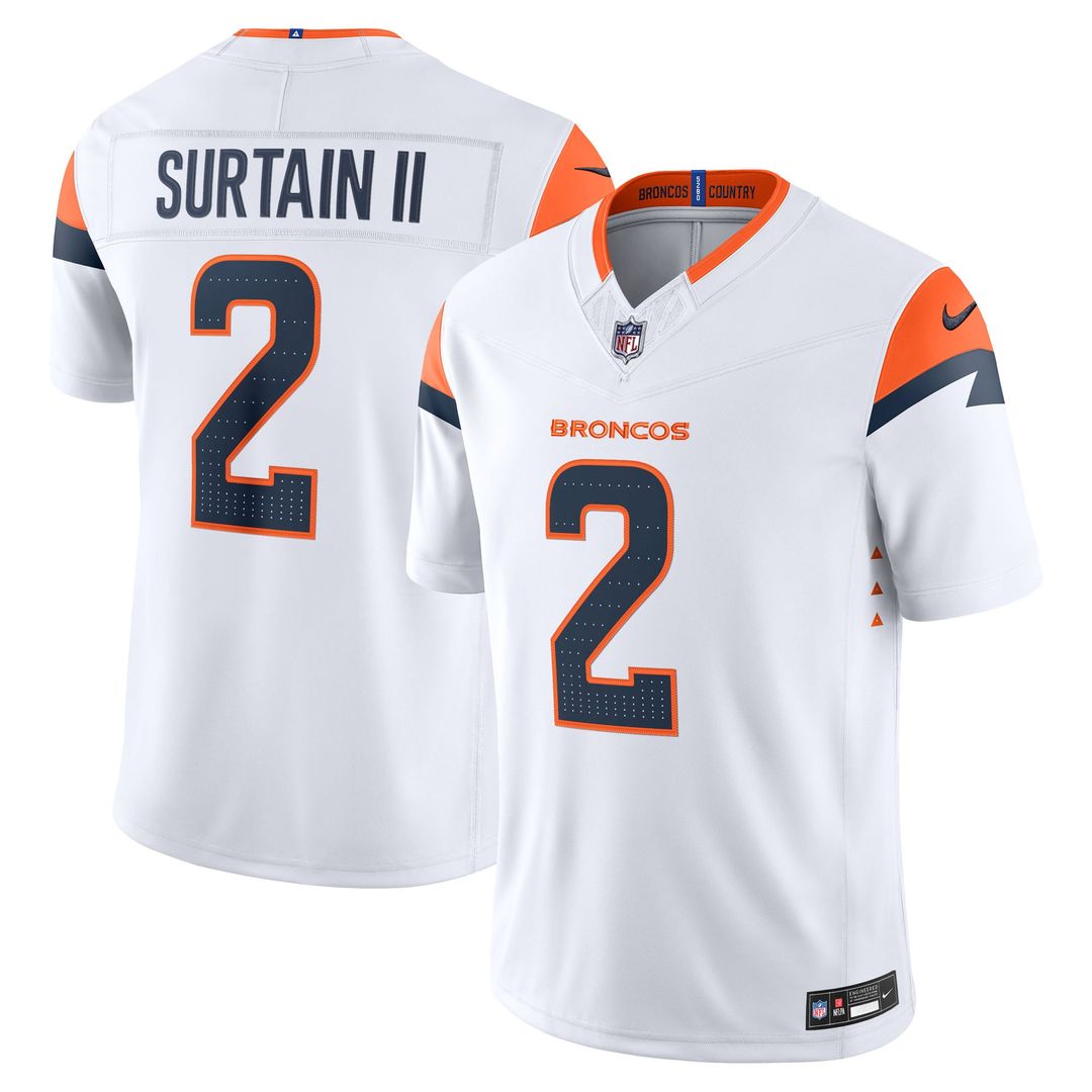 Denver Broncos Pat Surtain II Nike White Vapor F.U.S.E. Stitched Limited Jersey product image 1, provided for visual