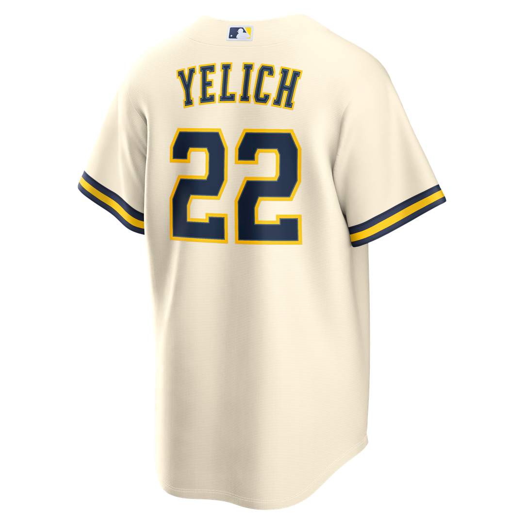 Milwaukee Brewers Christian Yelich Nike Cream Home Replica Jersey product image 3, provided for visual reference and product