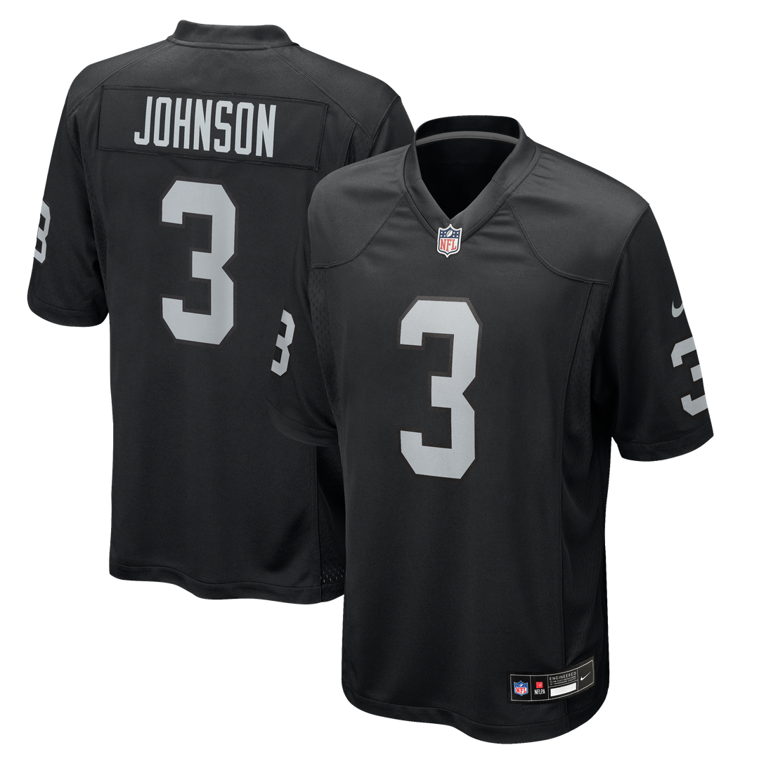 Las Vegas Raiders Taron Johnson Nike Black Team Game Jersey product image 1, provided for visual reference and product