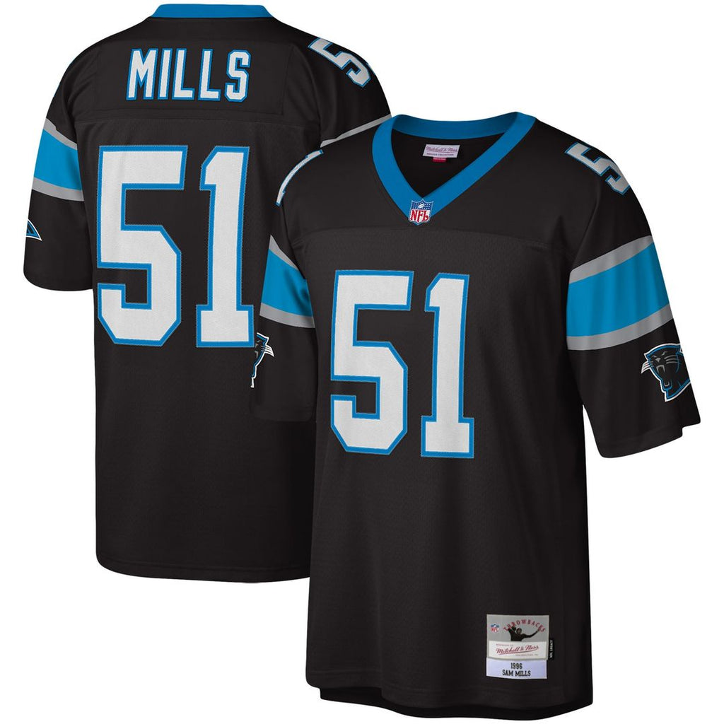 Carolina Panthers Sam Mills Mitchell & Ness Black Legacy Replica Jersey product image 1, provided for visual reference and