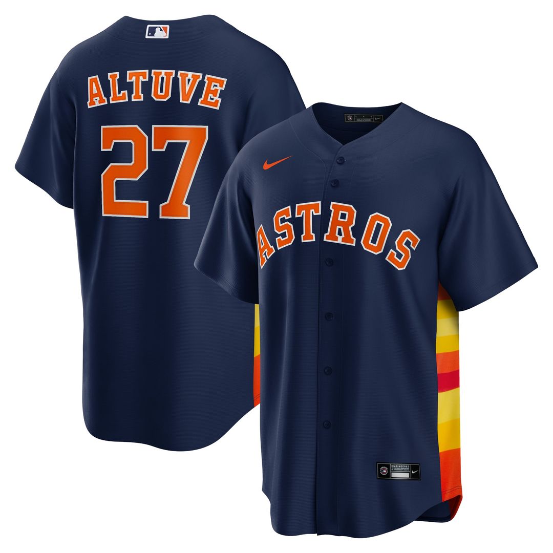 Houston Astros Jose Altuve Nike Navy Alternate 2 Replica Jersey product image 1, provided for visual reference and product